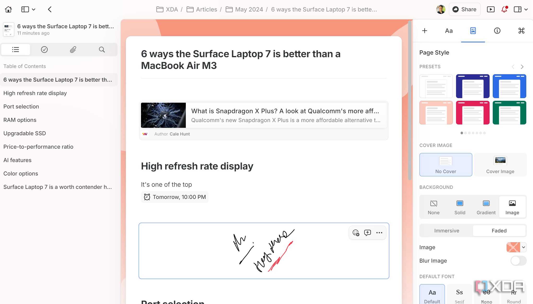 A screenshot showing craft document