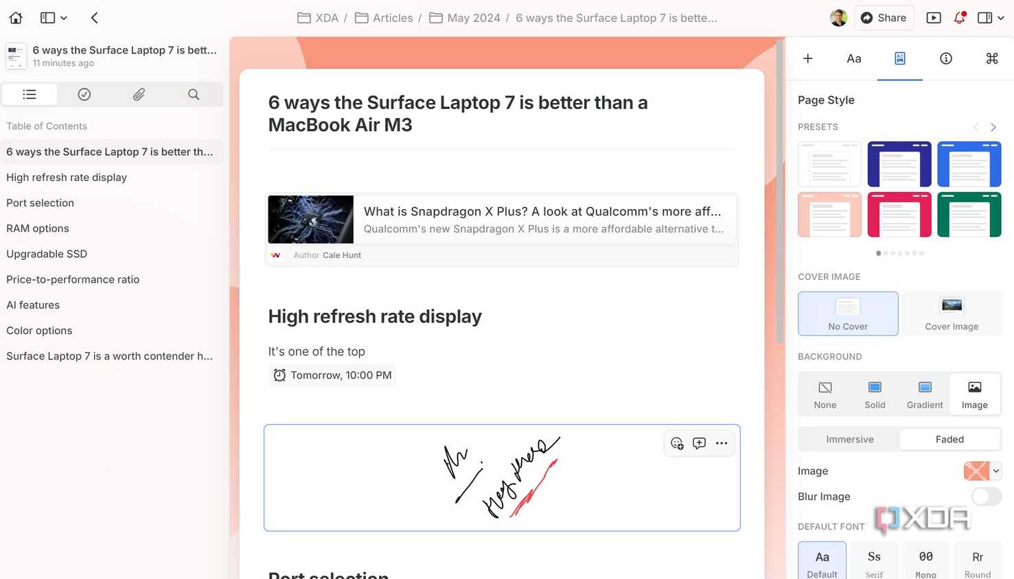 A screenshot showing craft document