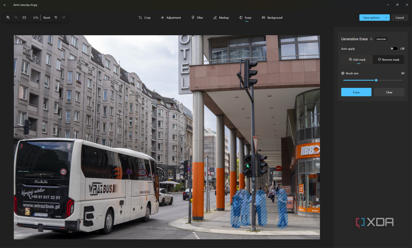 Screenshot of the Photos app using the erase feature to remove unwanted objects