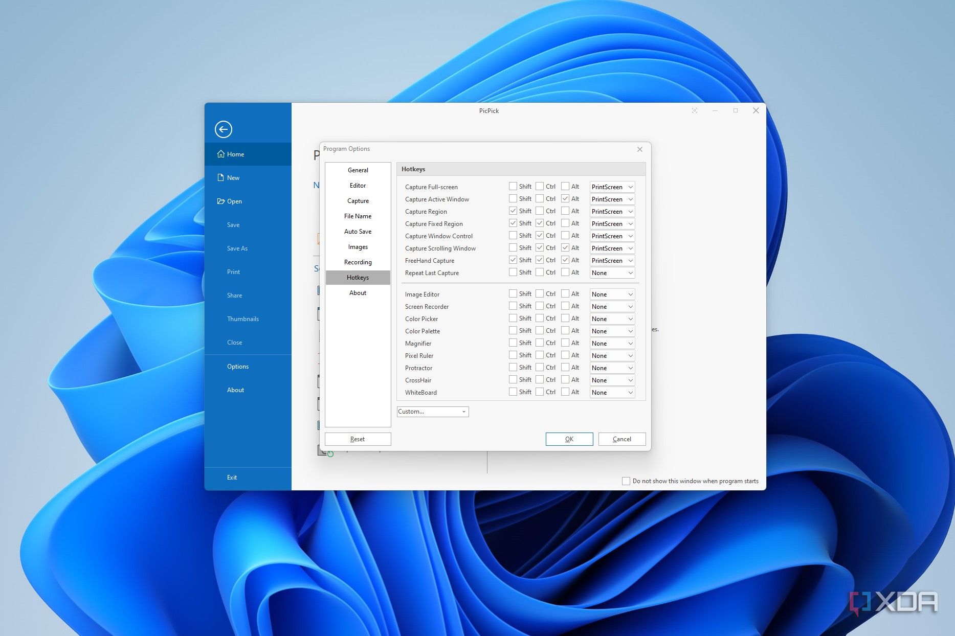 image showing the picpick capture hotkey options