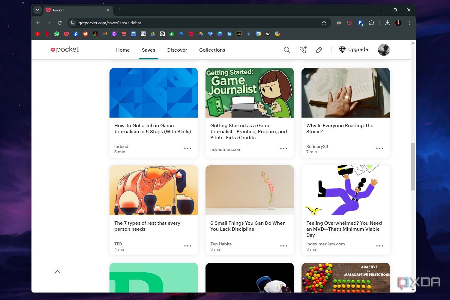 Chome screenshot that shows the library in the Pocket app