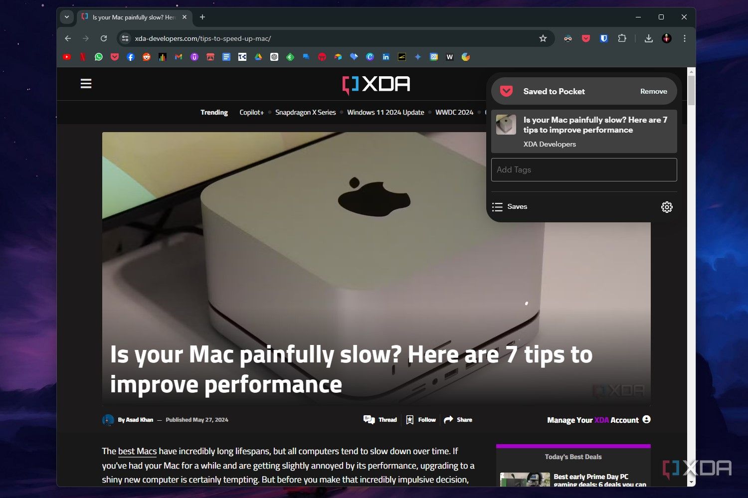 Chrome screenshot that shows the Save to Pocket feature from the Pocket extension