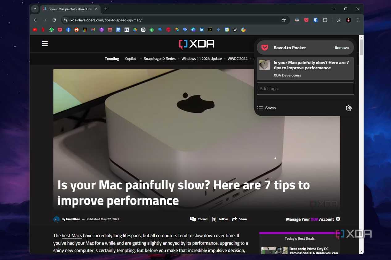 Chrome screenshot that shows the Save to Pocket feature from the Pocket extension