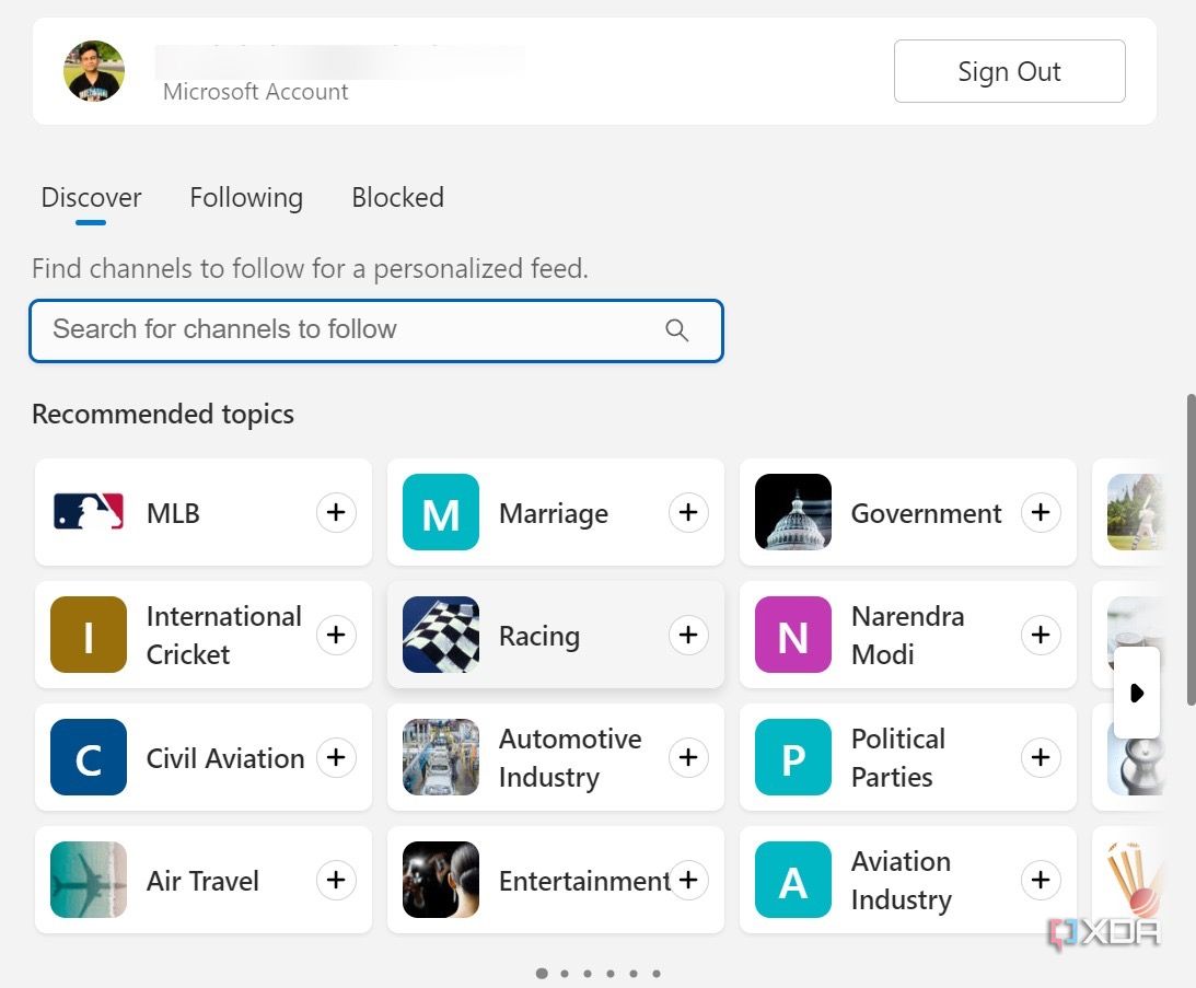 Windows feed customization