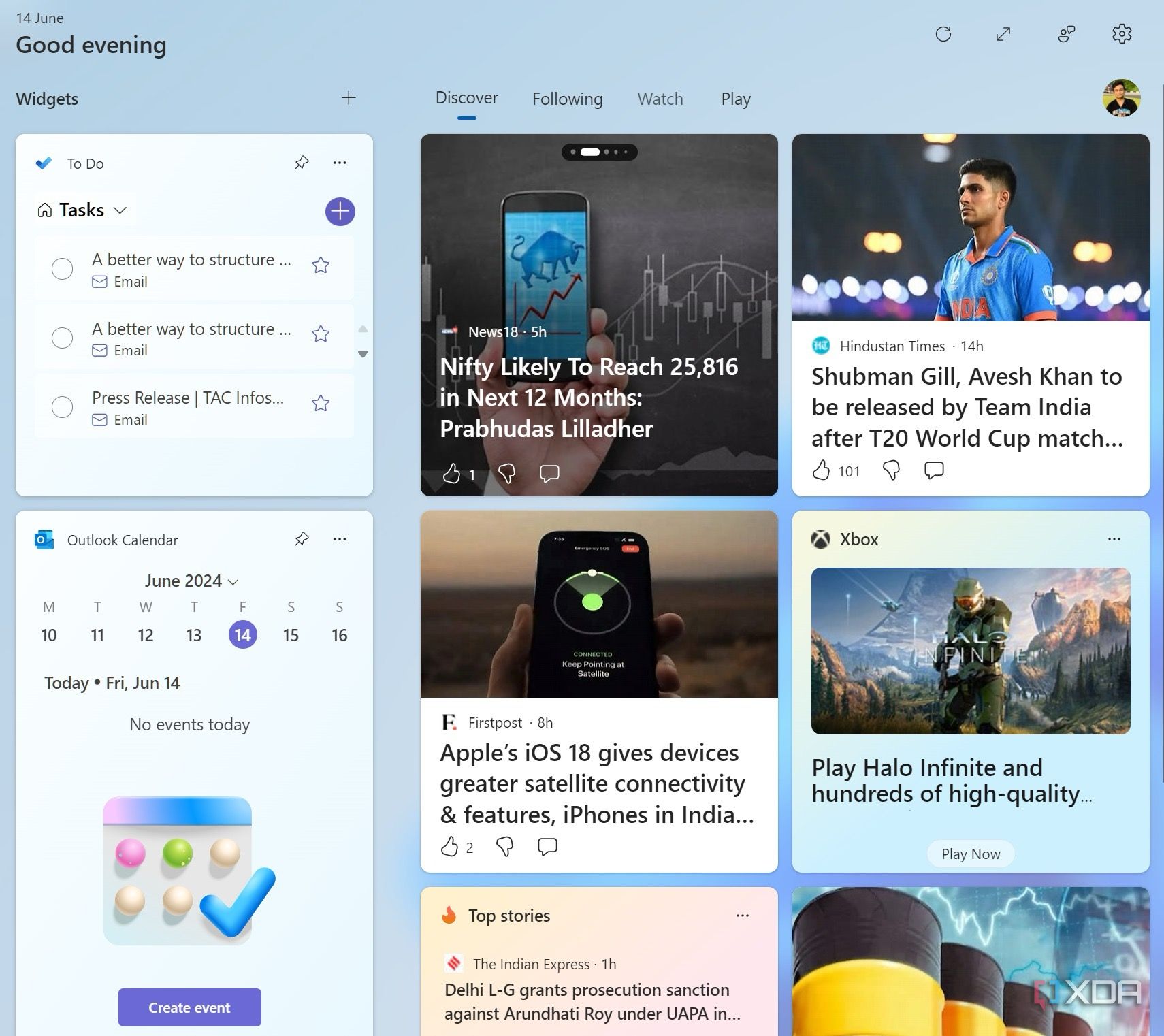Windows widget panel