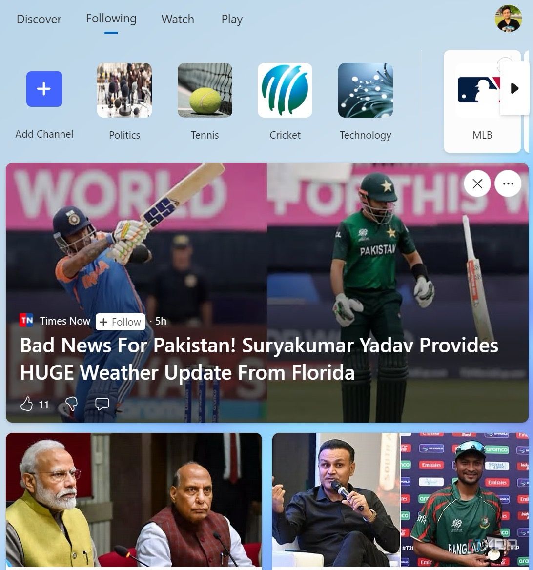 Windows news feed