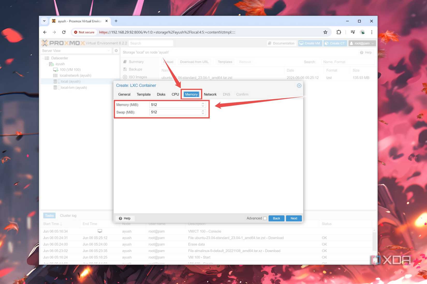 Allocating memory to a Proxmox container