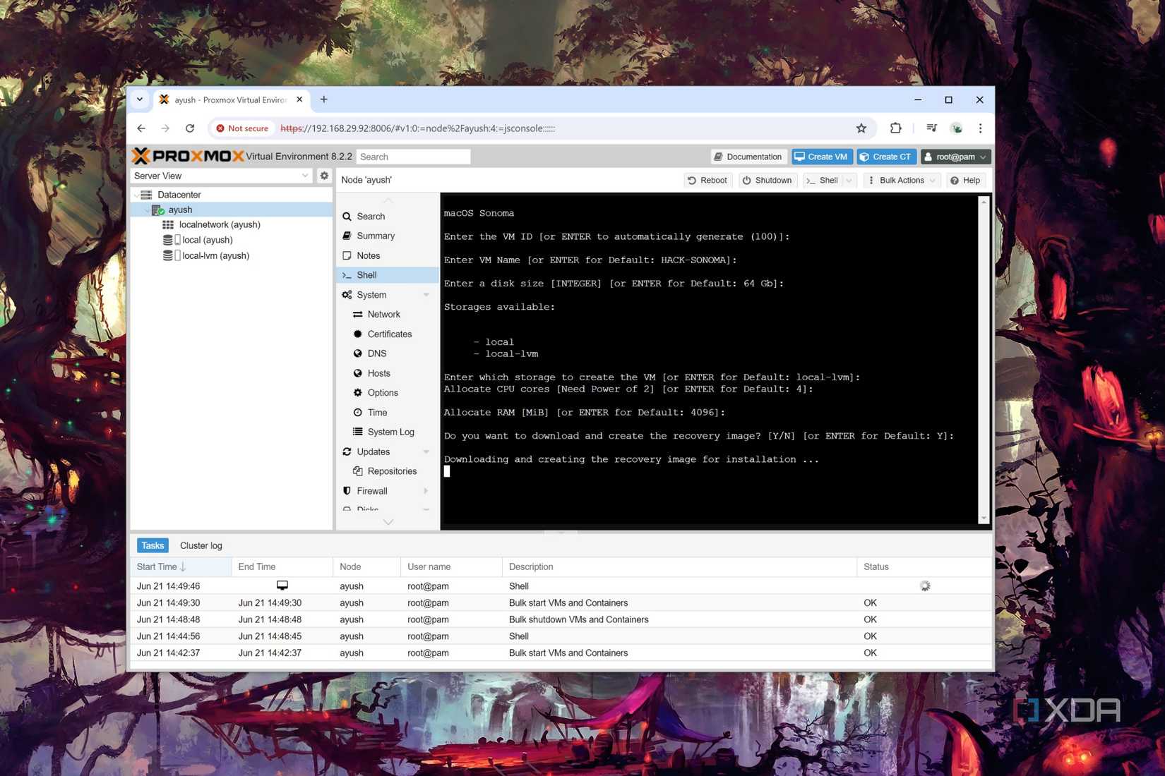 The procedure to create a new macOS VM in Proxmox