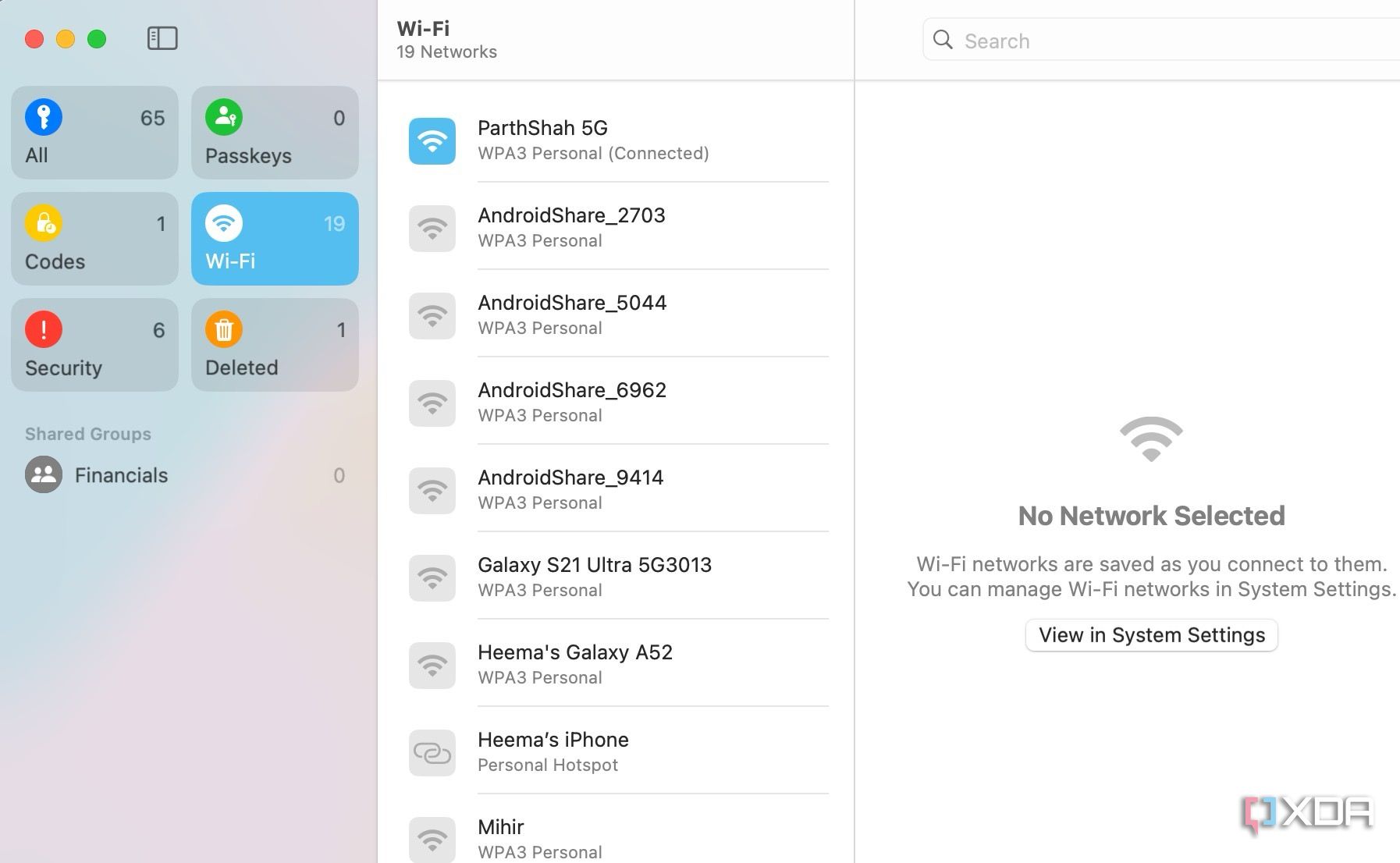 A screenshot showing Apple Passwords home