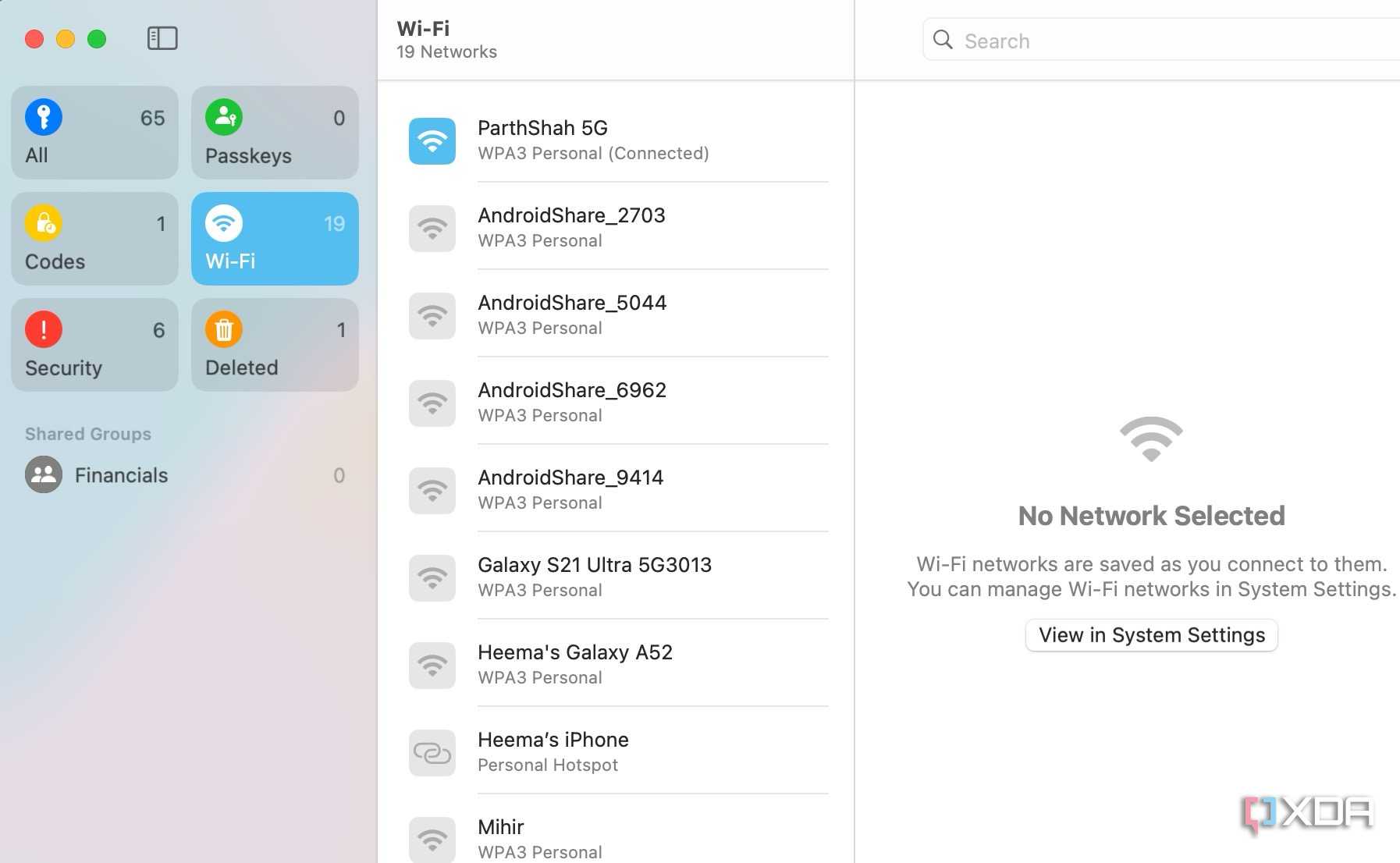 A screenshot showing Apple Passwords home