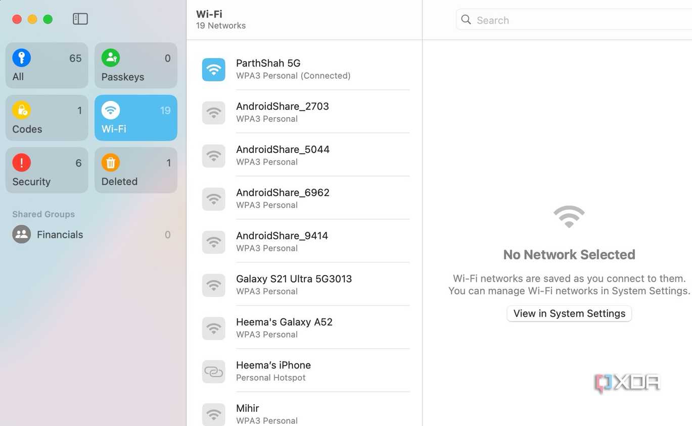 A screenshot showing Apple Passwords home
