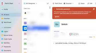 A screenshot showing 1Password home