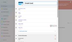 A screenshot showing 1Password Credit card category