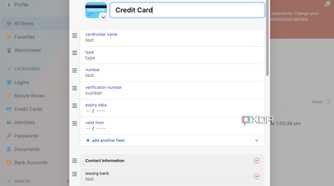 A screenshot showing 1Password Credit card category