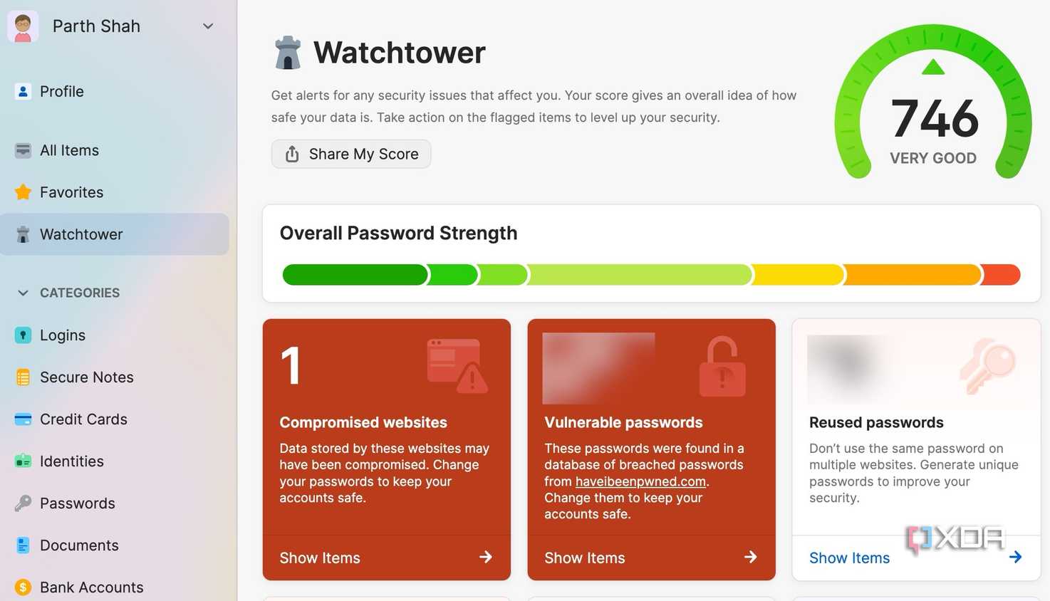 A screenshot showing 1Password watchtower