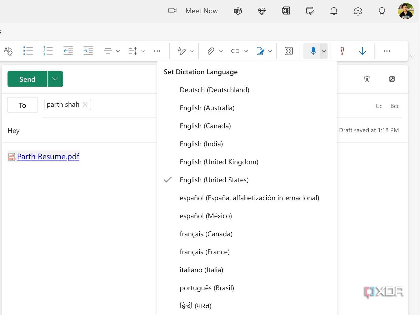 Outlook dictation