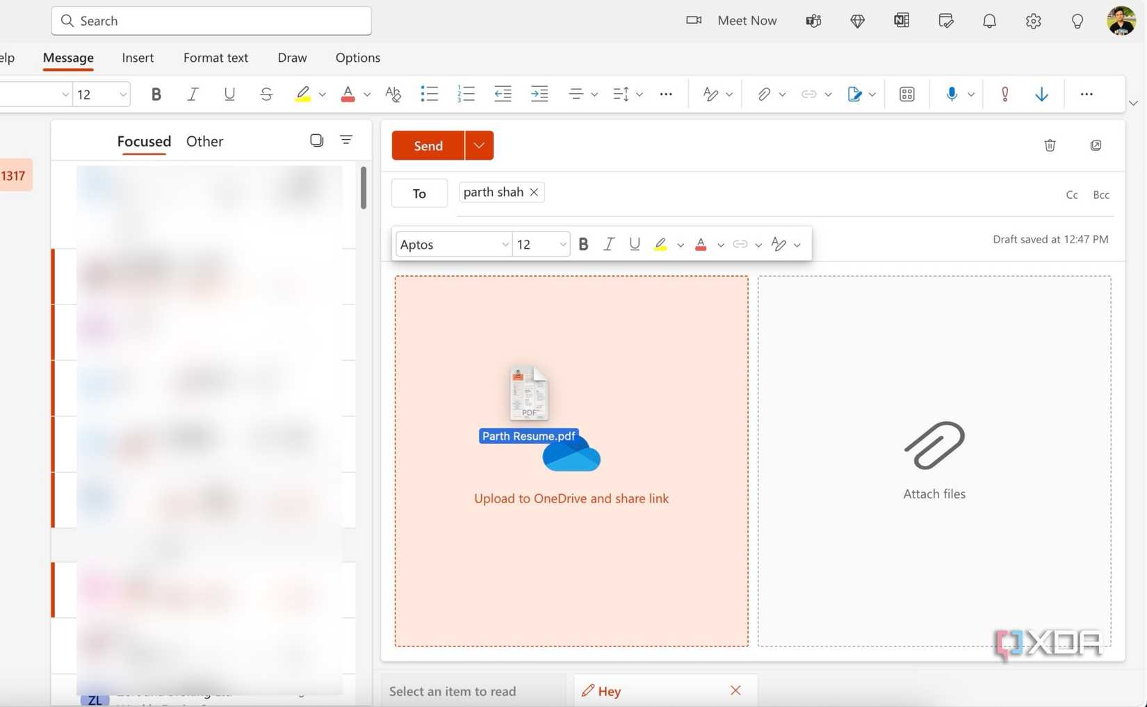 Outlook insert files to OneDrive