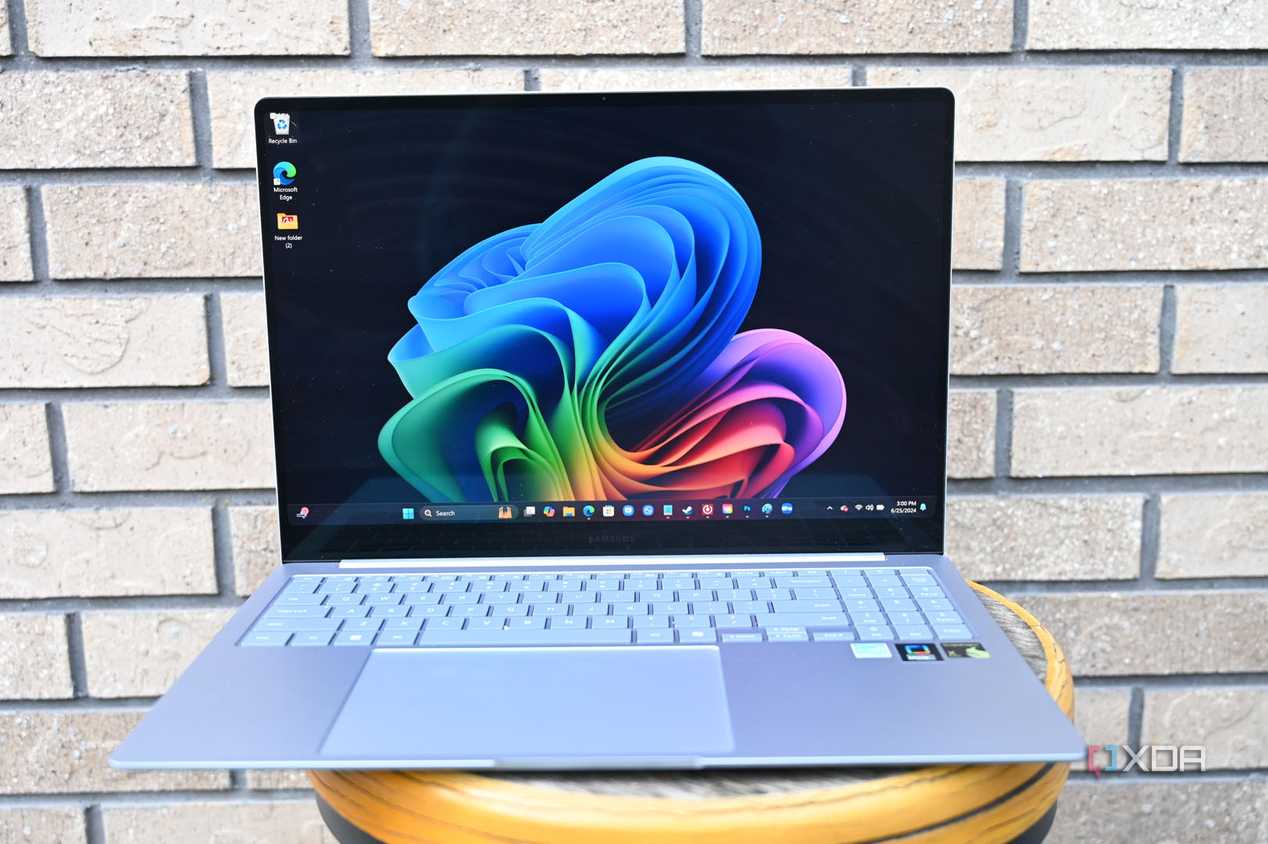 Samsung Galaxy Book 4 Edge with black display with colorful pattern