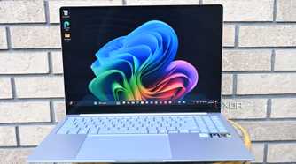 Samsung Galaxy Book 4 Edge with black display with colorful pattern
