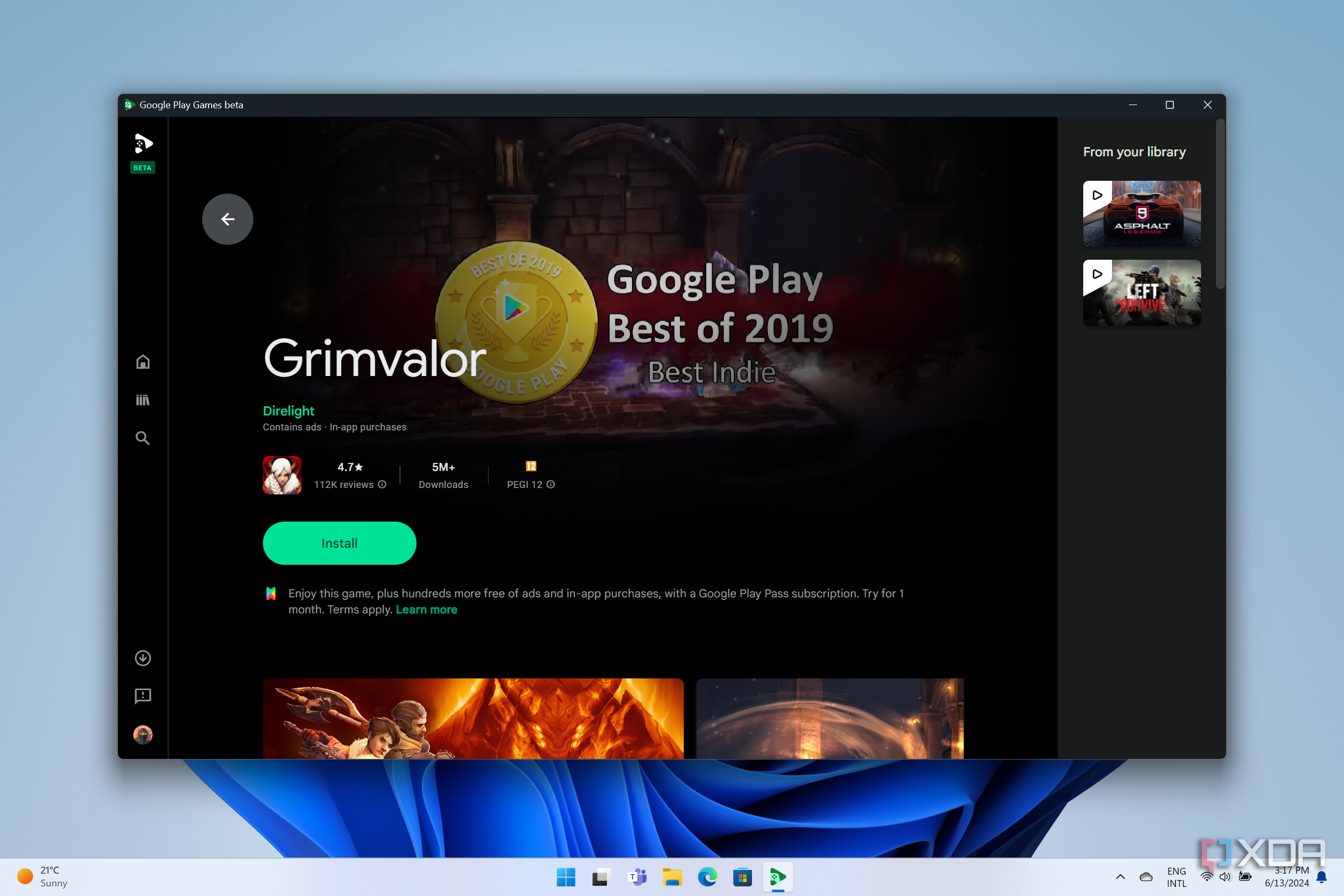 Google Play Games listing for Grimvalor