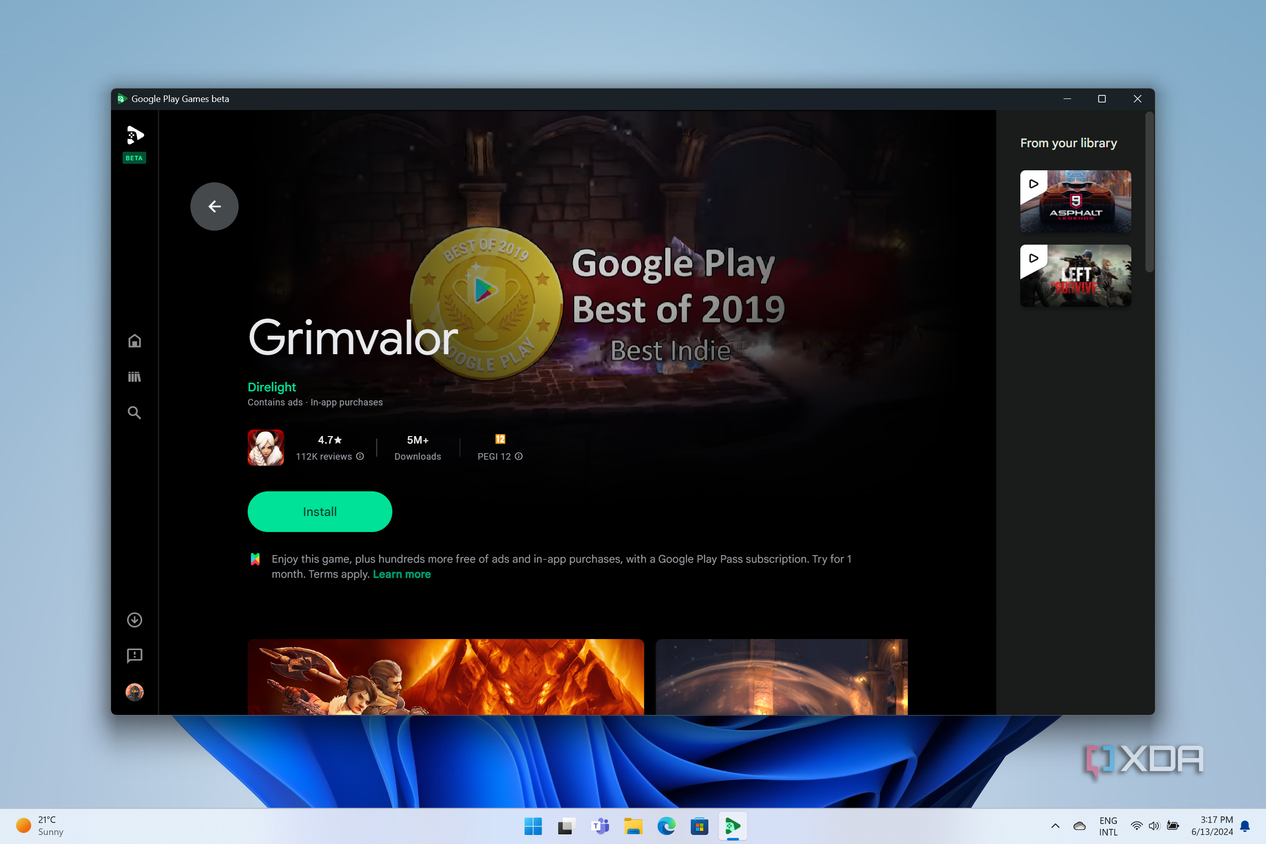 Google Play Games listing for Grimvalor