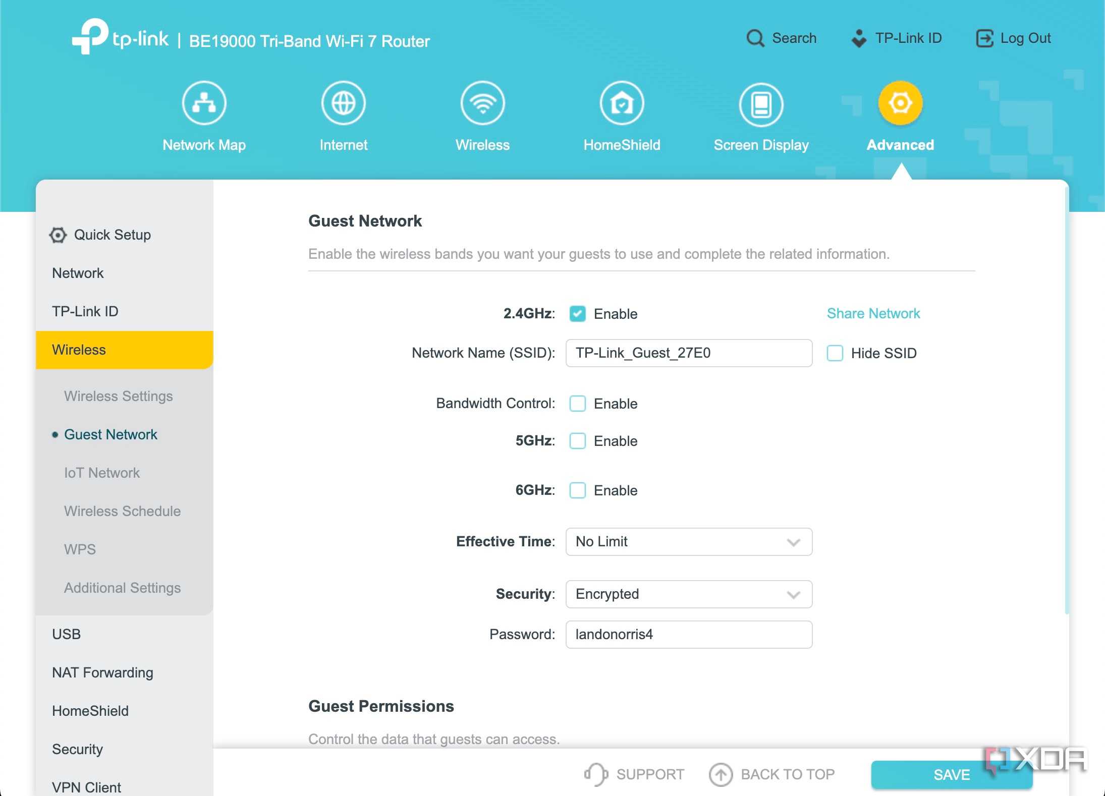 Set guest WI-Fi TP-Link Archer BE800