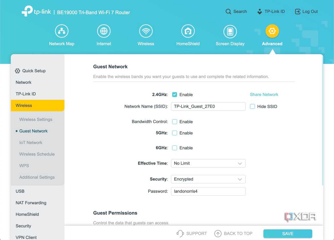 Set guest WI-Fi TP-Link Archer BE800