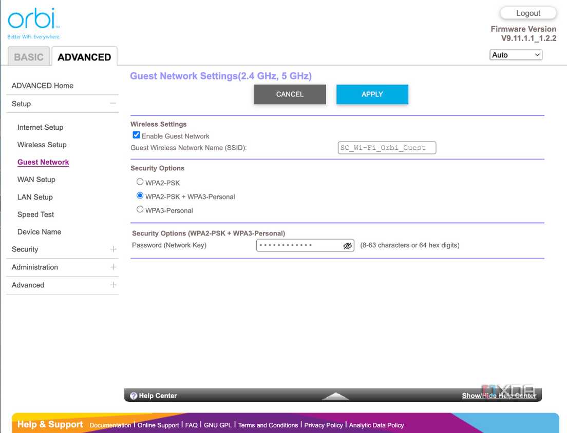 Set guest Wi-Fi Netgear Orbi RBE970