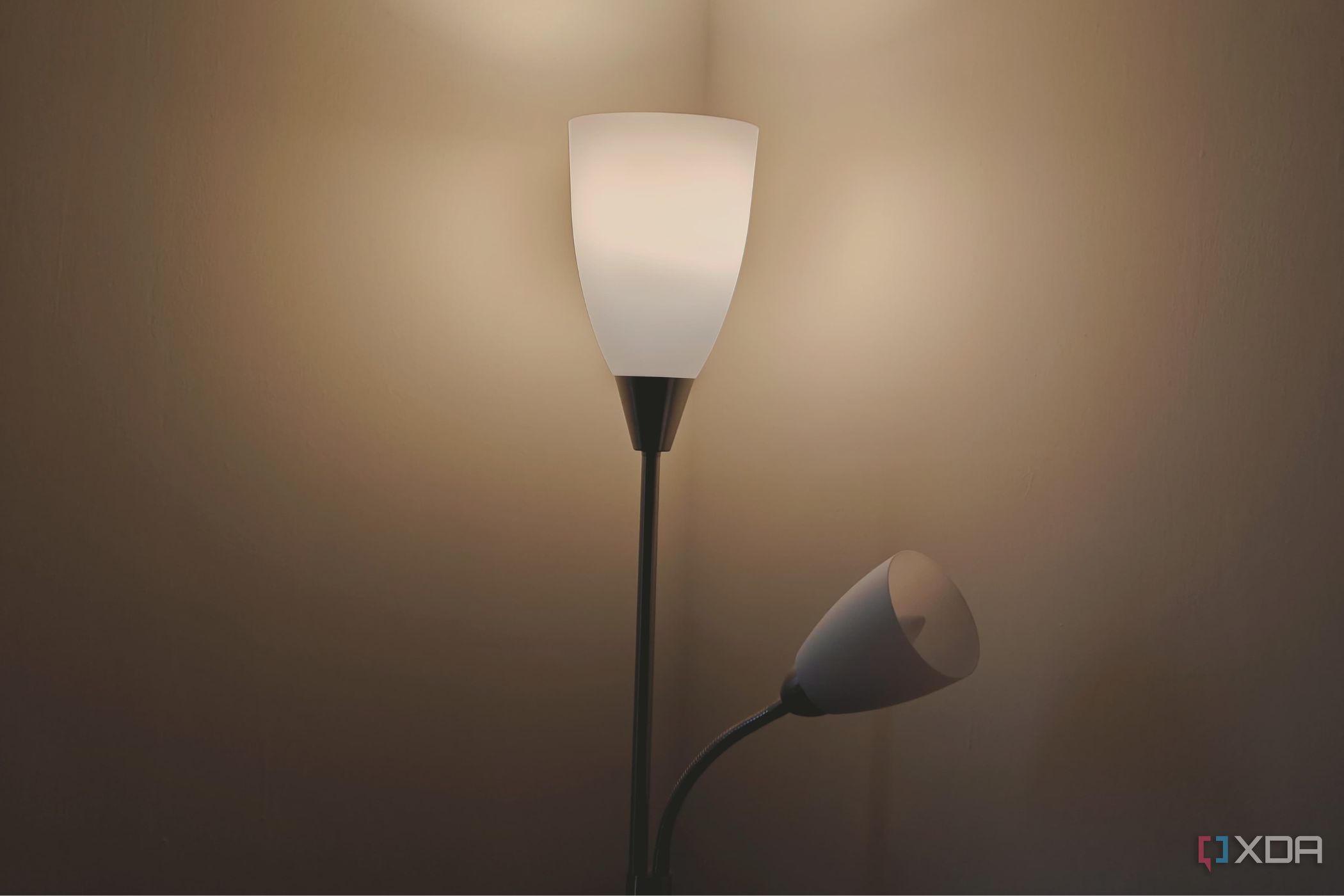 A image showing two smart light bulbs as a part of a corner lamp.