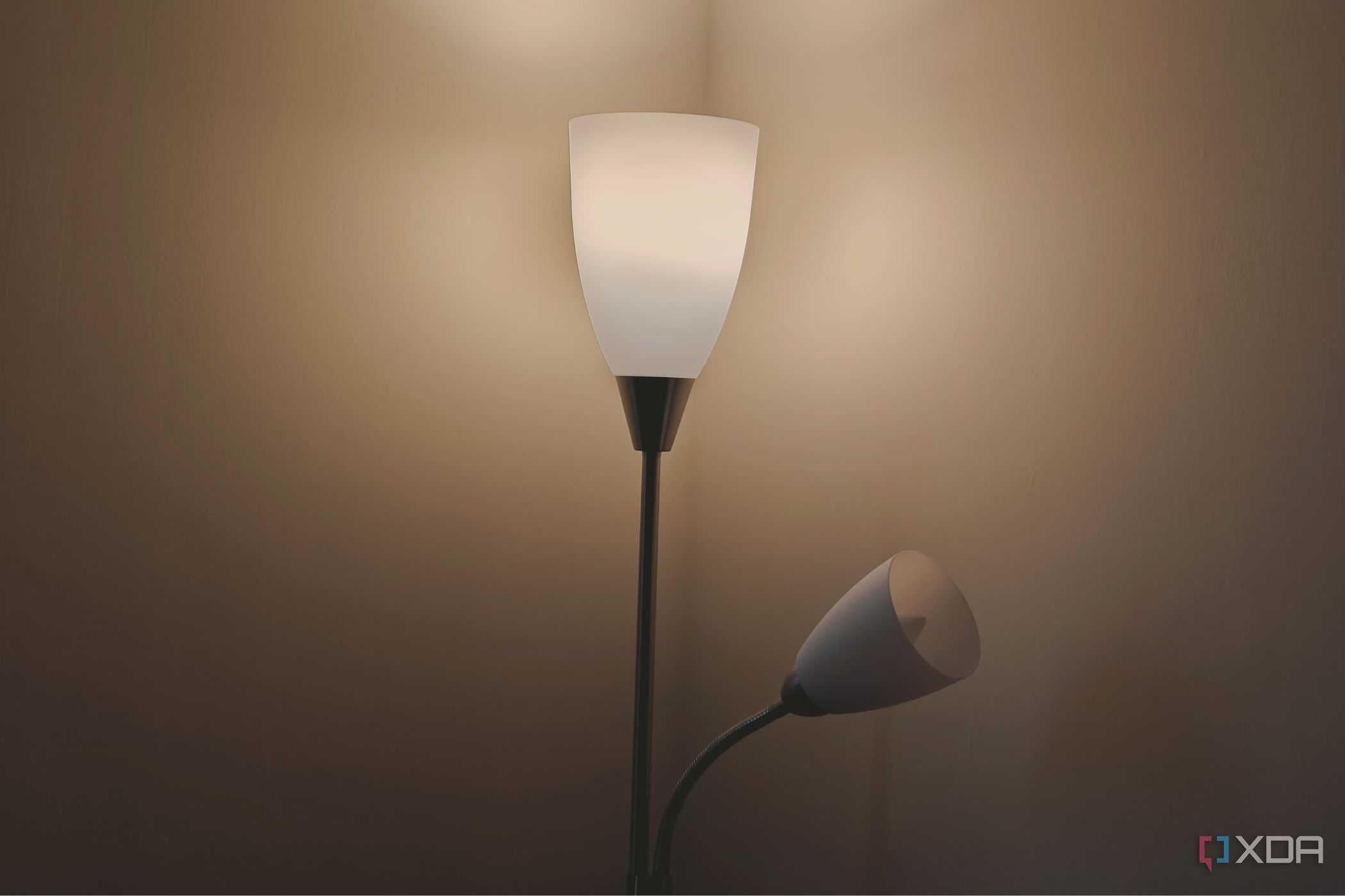A image showing two smart light bulbs as a part of a corner lamp.