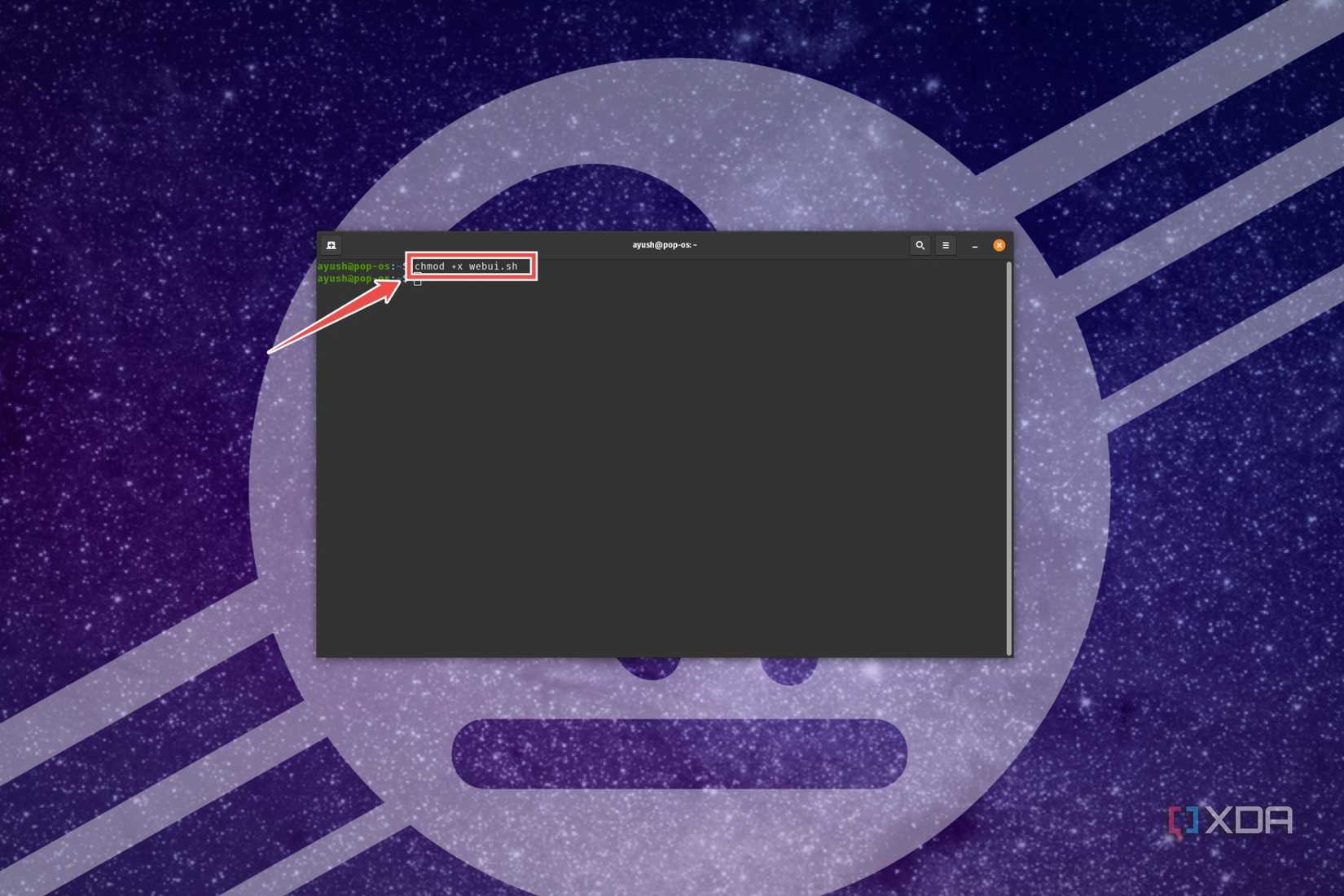 Changing permissions of the webui.sh file using the Chmod command