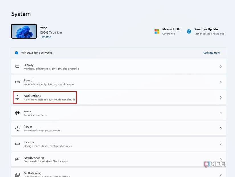 image of system notifications