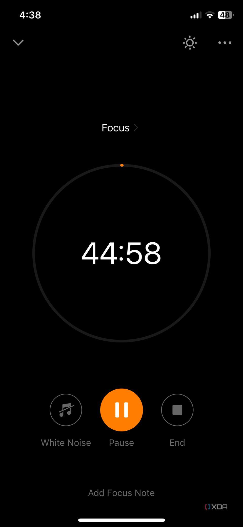 TickTick iOS app screeshot that shows the Pomodoro timer