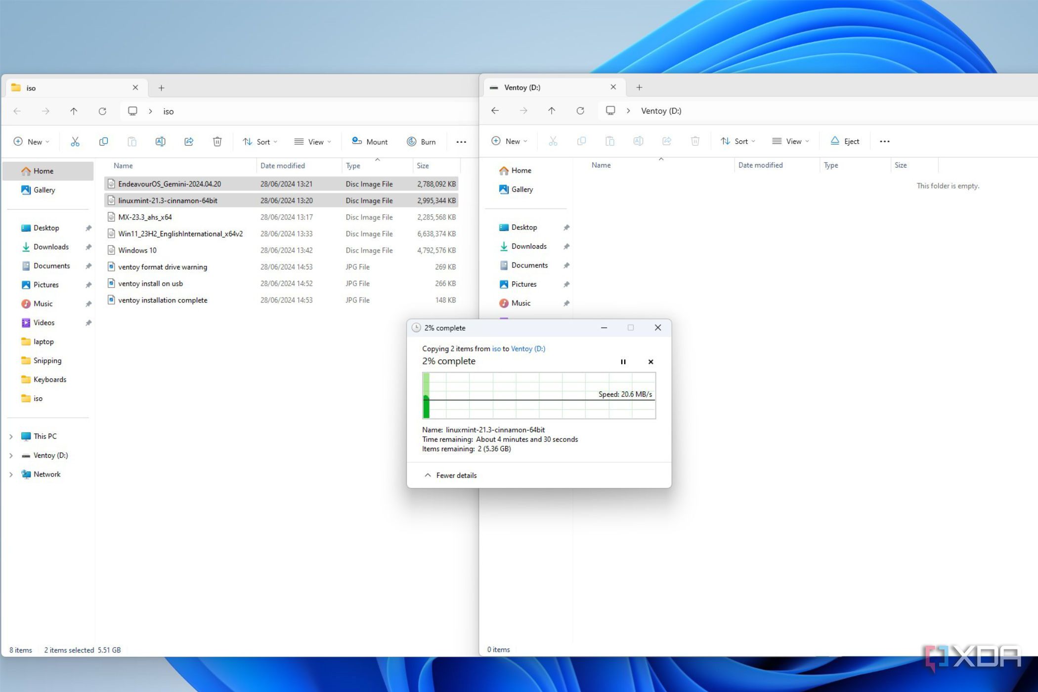 image showing the transferring of an iso file to usb drive with ventoy installed