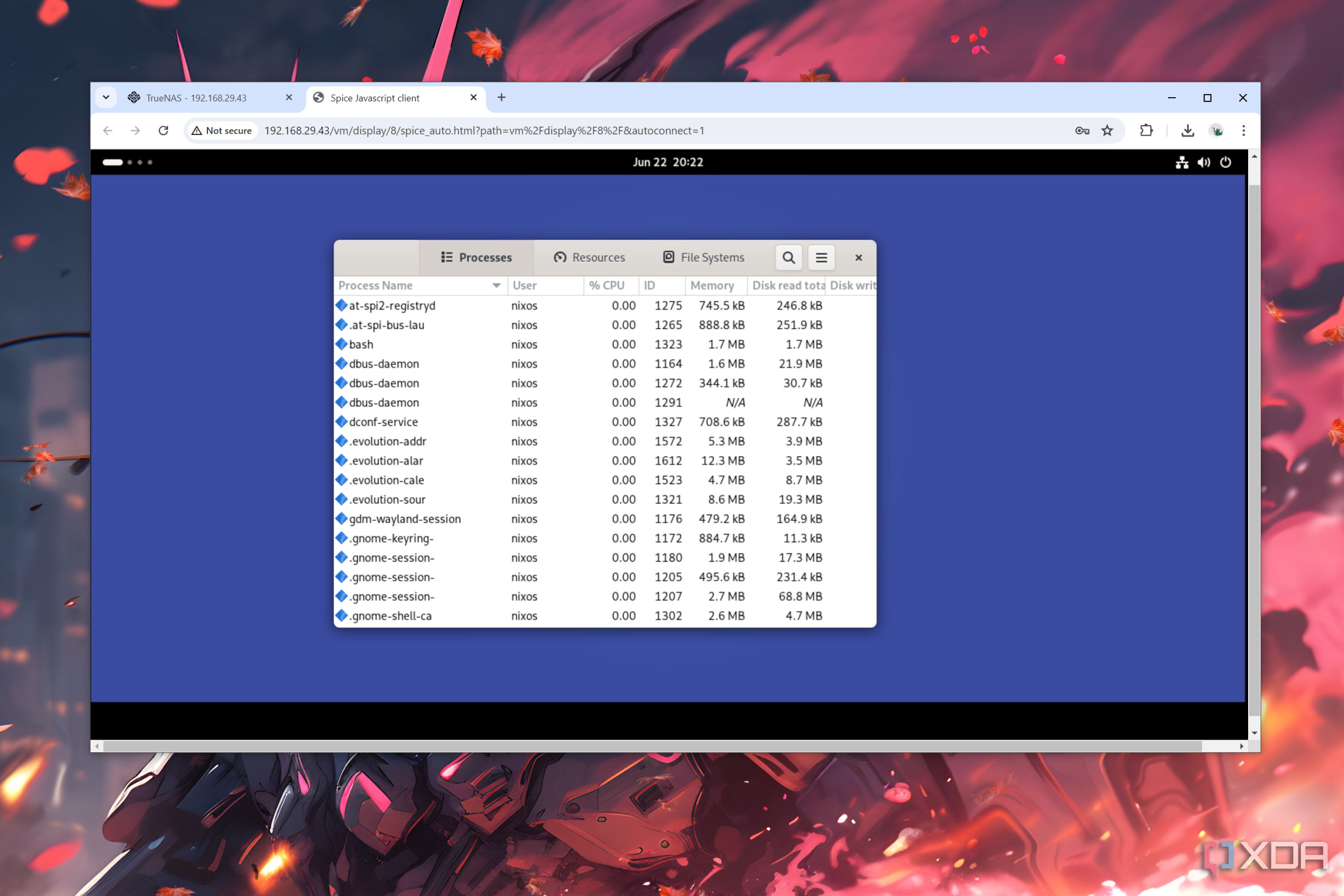 A NixOS virtual machine created using TrueNAS Scale, with the latter running on an Aiffro K100 NAS
