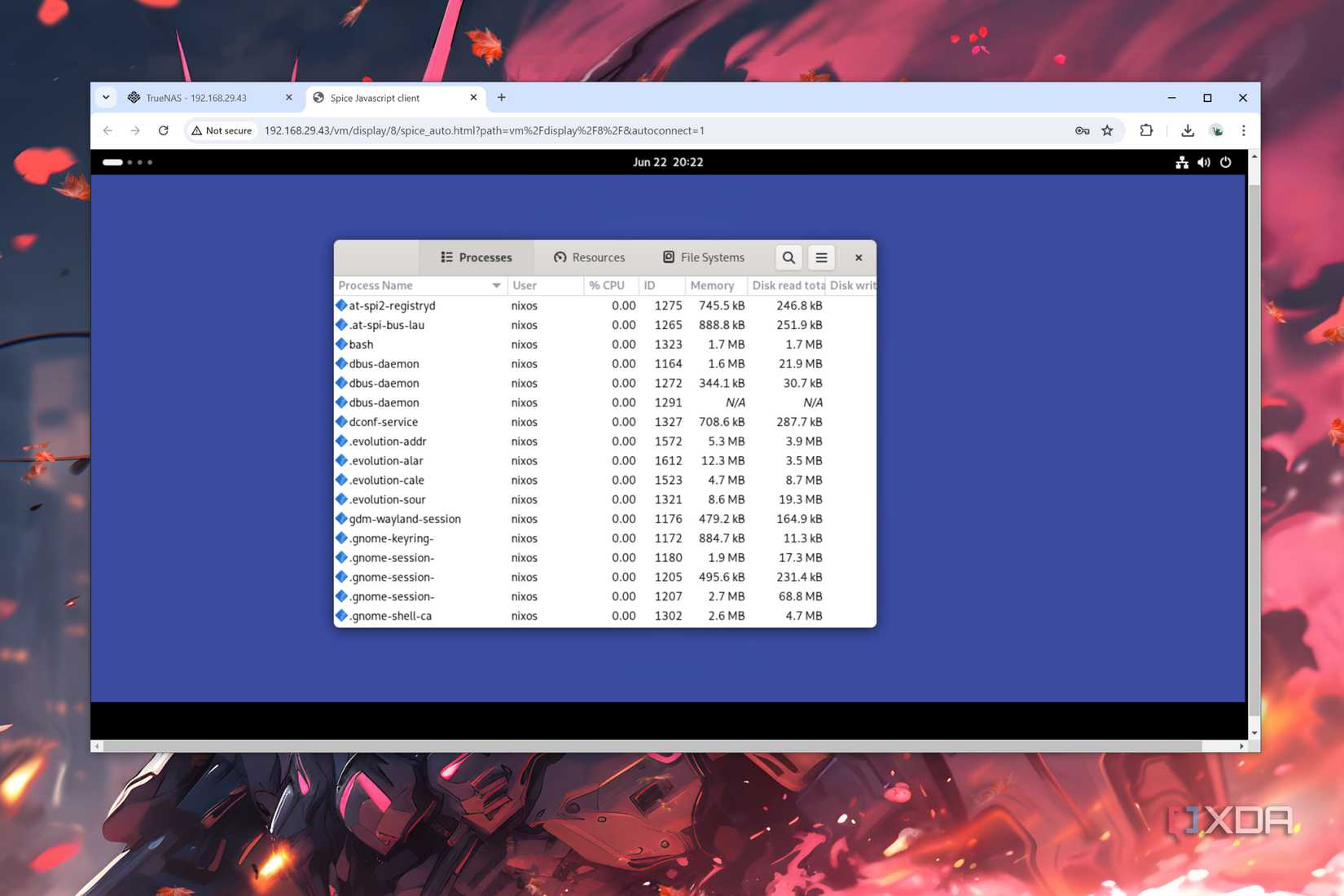 A NixOS virtual machine created using TrueNAS Scale, with the latter running on an Aiffro K100 NAS