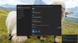 Screenshot of Twinkle Tray flyout with the settings window open