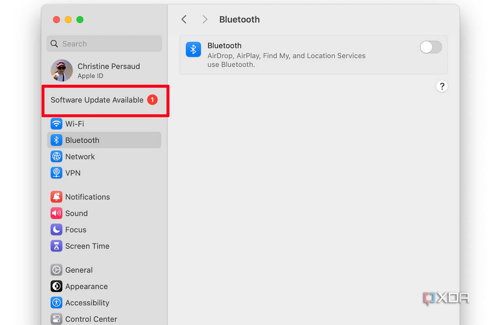 Mac Settings page with Software Update available selected