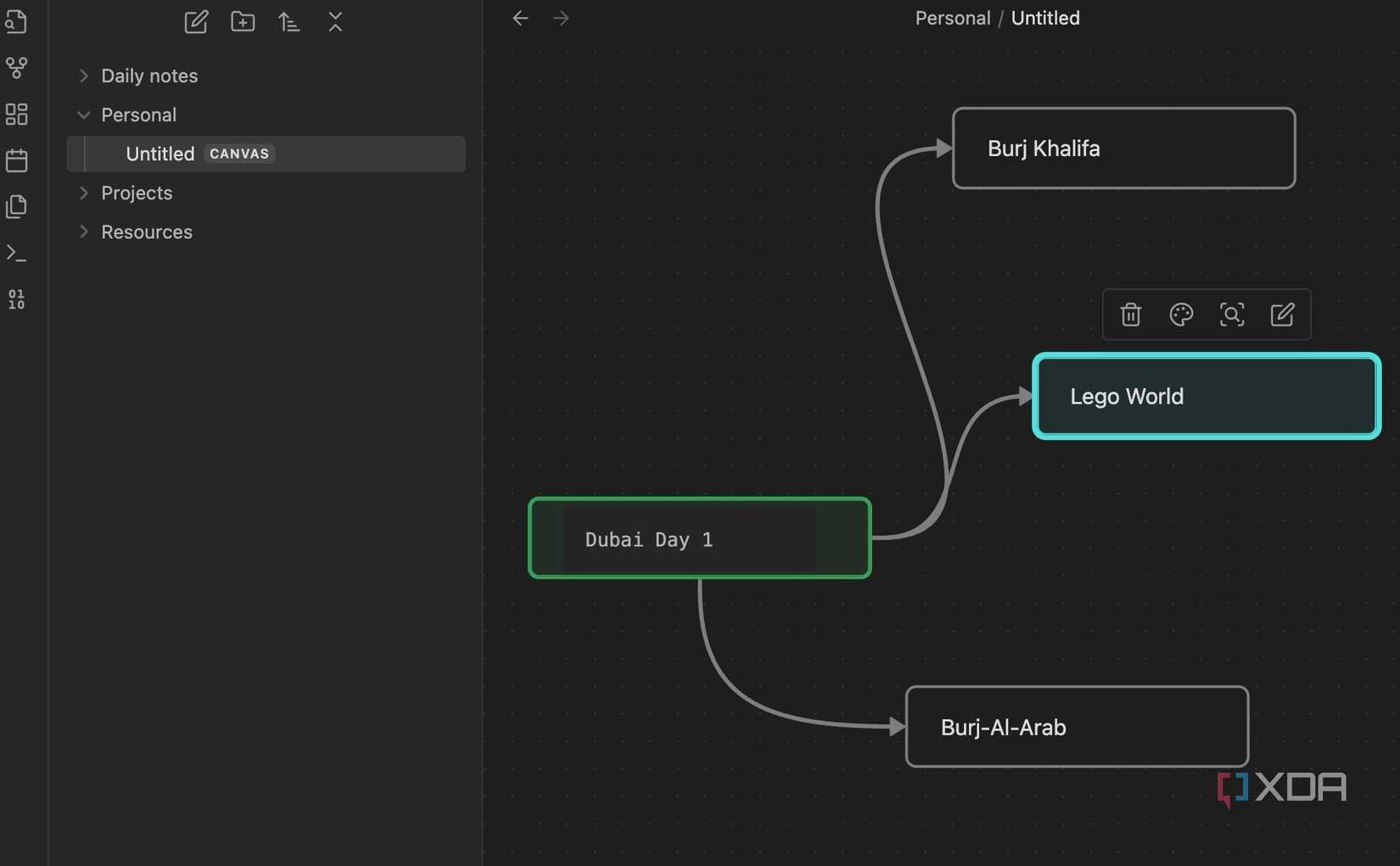 A screenshot showing Obsidian Canvas