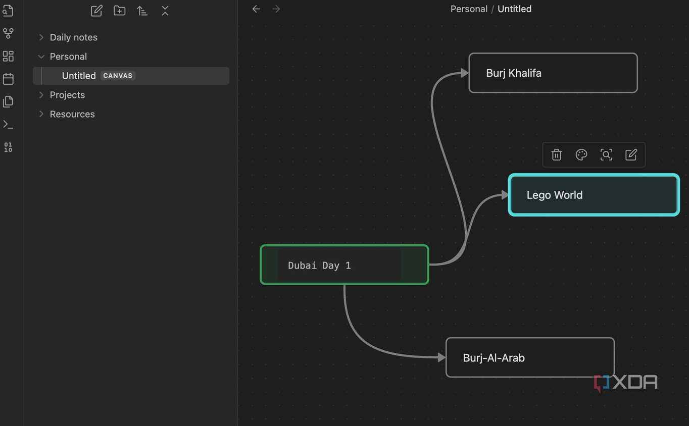 A screenshot showing Obsidian Canvas