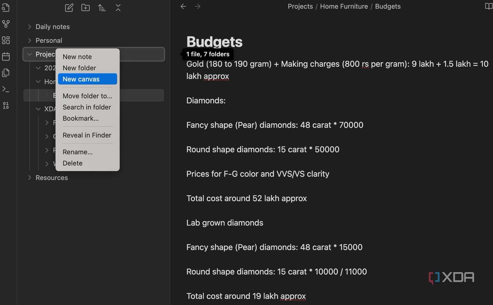 A screenshot showing new folder in Obsidian