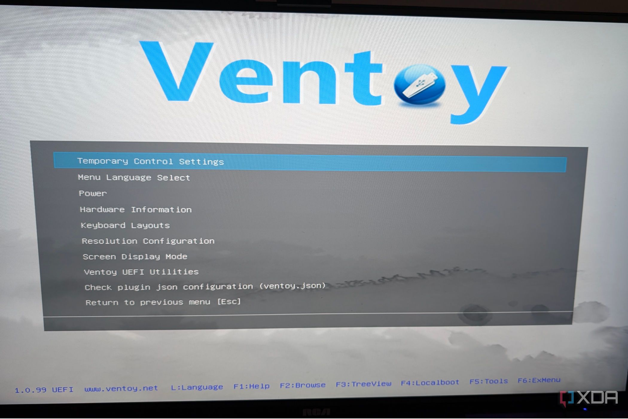 Image showing the Ventoy menu tools option
