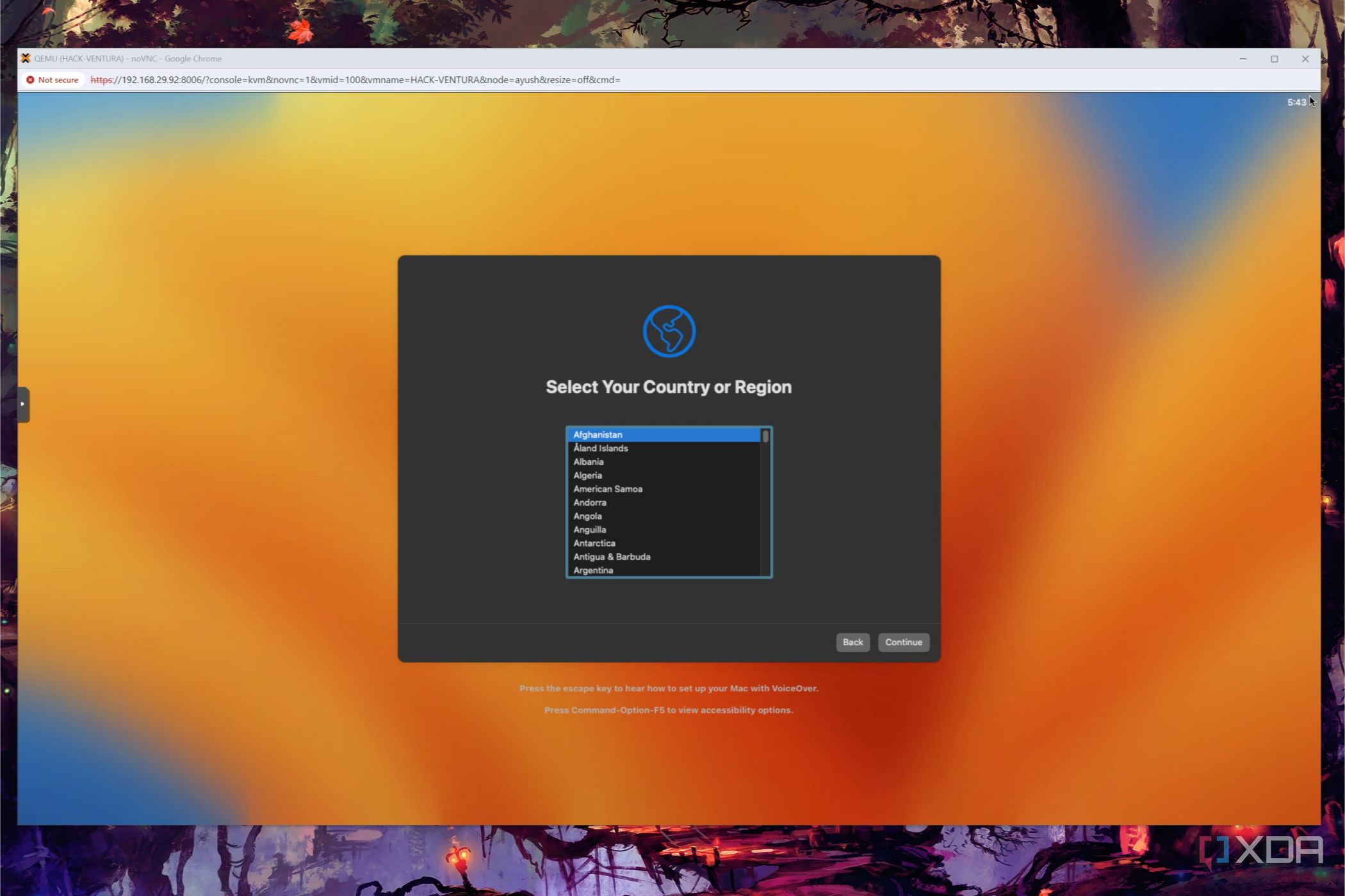 The initial set-up screen on macOS Ventura