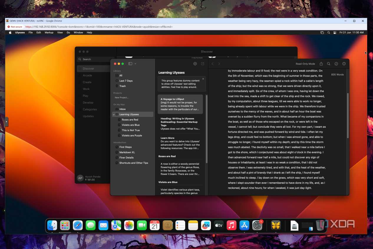 The default macOS Ventura desktop with Ulysses open