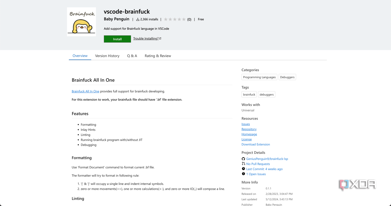 Install page for Brainfuck