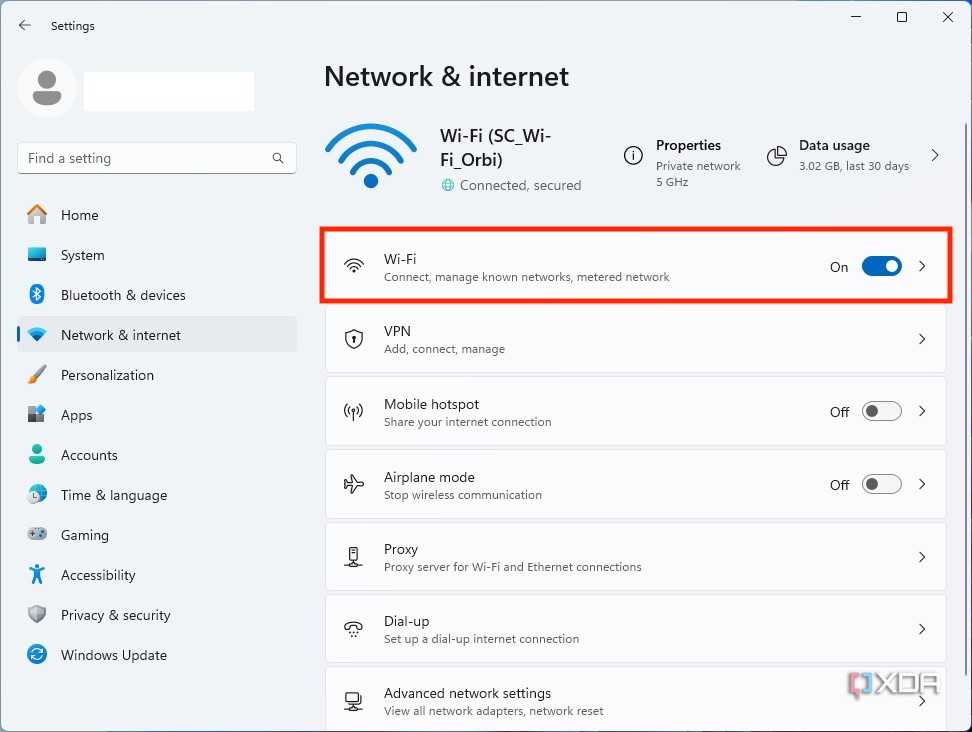 Windows 11 DNS settings, select Network & internet, then Wi-Fi without clicking the toggle
