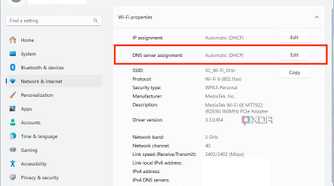 Windows 11 DNS settings, Click Edit next to DNS server assignment