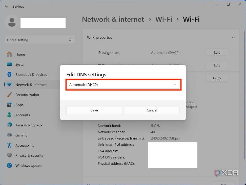 Windows 11 DNS settings, change Automatic to manual to add a custom DNS