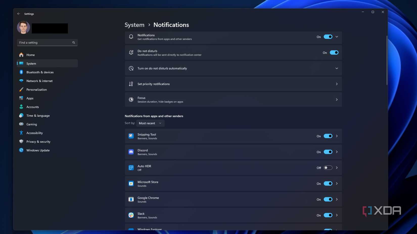 screenshot of windows 11 settings page for notifications