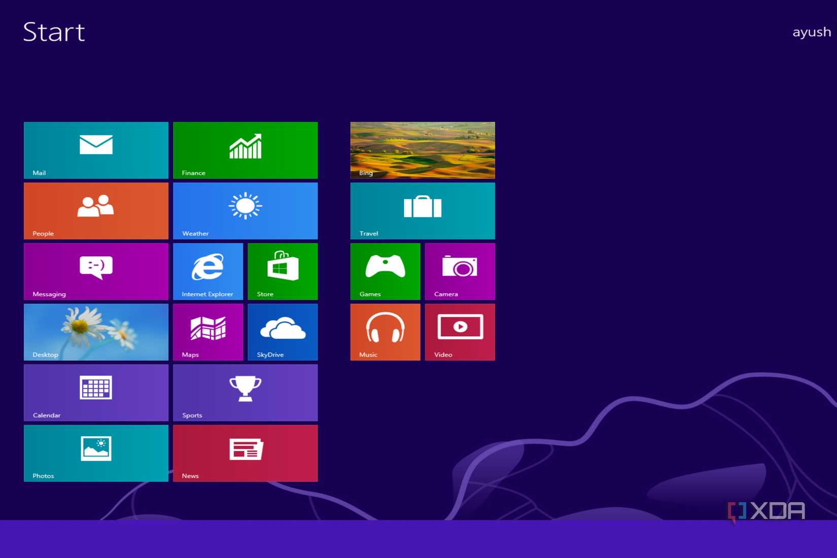 A screenshot of the Windows 8 Start screen